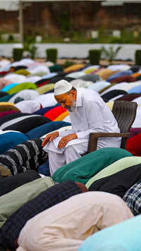 Muslims offer prayers at <i class="tbold">eidgah</i> ground in Jammu.