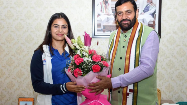 Chief Minister Saini meets and greets Olympics medallist shooter Manu and Sarabjot