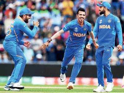 Indian bowlers Yuzvendra Chahal, Bhuvneshwar Kumar and Jasprit Bumrah attack South Africa with their powerful bowling