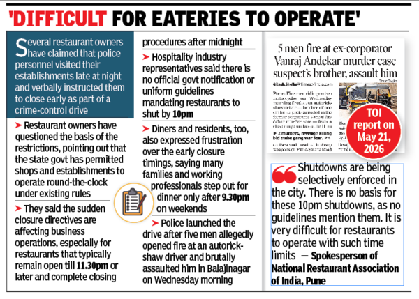 Pune restaurants seek clarity over sudden 10pm shutters down orders