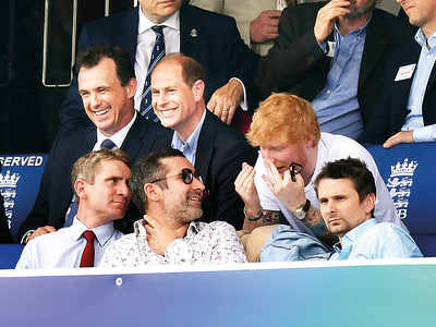 Singer Ed Sheeran was all happy and chatty during the England vs Australia clash at Lord's