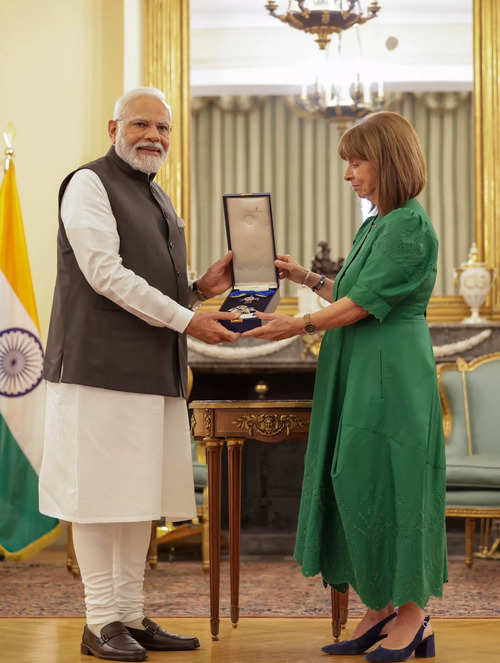 PM Modi conferred with the Grand Cross of the Order of Honour by Greek President Katerina Sakellaropoulou in Athens.