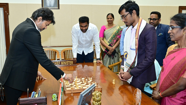 Tamil Nadu CM C Joseph Vijay plays chess with Praggnanandhaa, presents Rs 50 lakh incentive for historic Norway triumph