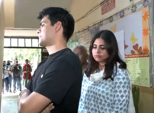 Lok Sabha Elections 2024: Raihan Rajiv Vadra and Miraya Vadra, children of Robert Vadra and Congress leader Priyanka Gandhi arrive at a polling booth in Delhi to cast their votes for Lok Sabha Elections 2024