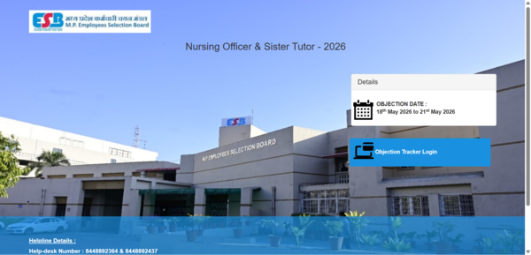 MPESB Nursing Officer, Sister Tutor answer key 2026 released for 2,317 posts: Direct link to download here