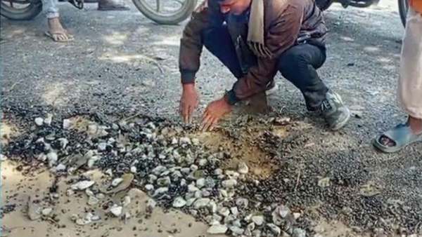 Newly built Rs 80 lakh road in UP faces flak; residents peel off surface with bare hands