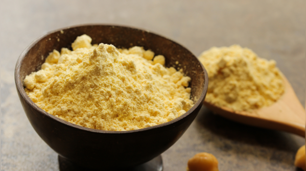 Exfoliate with besan (chickpea flour) and turmeric