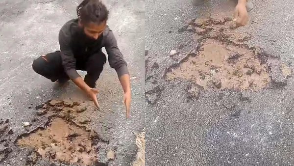 Paper-thin roads? Villagers peel off Rs 15 crore asphalt stretch by hand