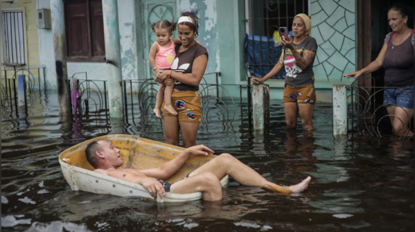 Man floats on street