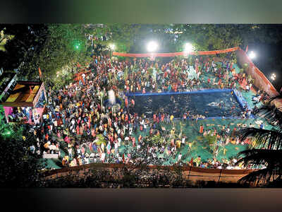 Thousands gather for Sena MLA’s Chhath events despite curbs