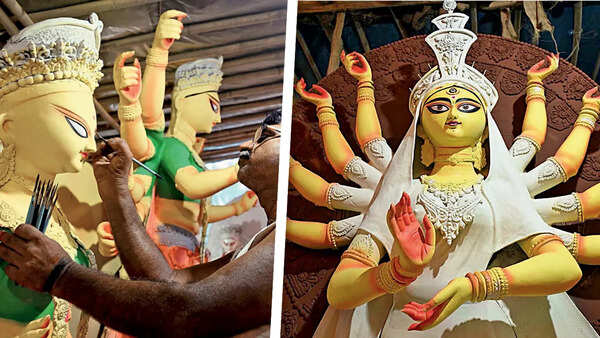 Artists add final touches to Durga Maa idols