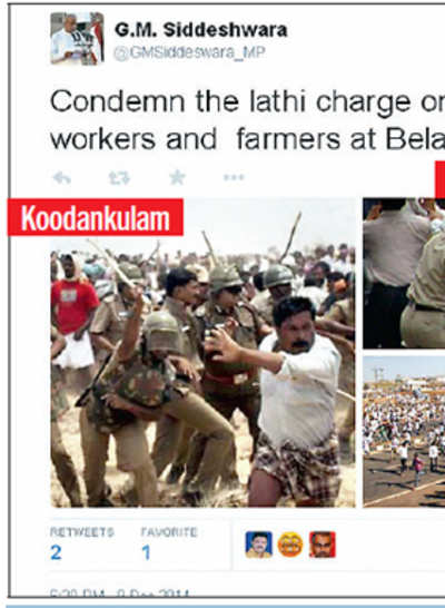 Union minister tweets old protest pics, says this is Belagavi today