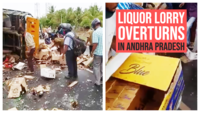 Liquor lorry overturns, sparks mid-highway frenzy 