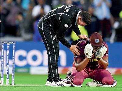 When the Kiwis consoled Carlos Brathwaite as West Indies lost to New Zealand by five runs