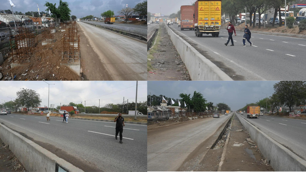 No footbridge: Commuters in Gurgaon forced to dash across NH8, risk their lives