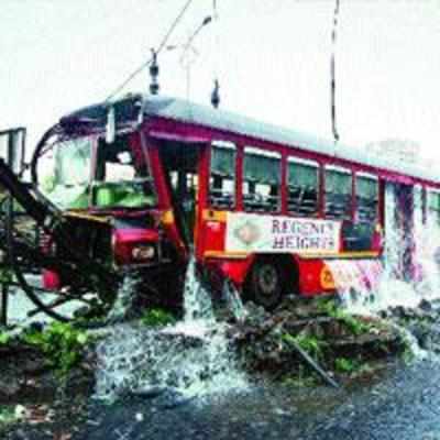 Water, power supply hit as TMT bus rams into electric pole