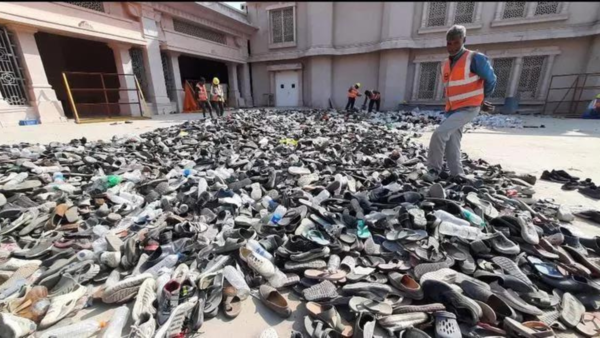 Change in exit route for devotees results in piles of abandoned shoes, sandals at Ayodhya's Ram temple