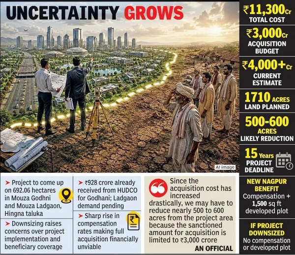 Uncertainty over acquisition of over 500 acres land for New Nagpur