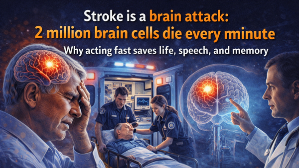 Stroke is a brain attack: 2 million brain cells die every minute, why acting fast saves life, speech, and memory
