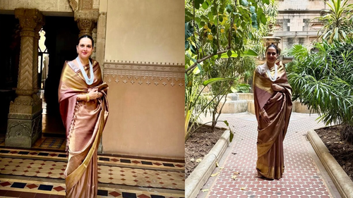 Maharani of Baroda' Radhikaraje Gaekwad spills royal elegance in a coffee  Kanjeevaram saree