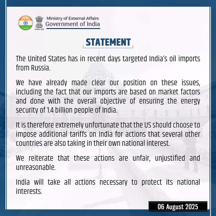 general Donald Trump Tariffs Live: The ministry of external affairs has responded to Trump imposing an additional 25% tariff on India over its purchase of Russian oil
