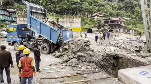 Cracked roads and rubble scattered