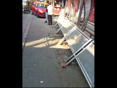 Bus stop structure broken near Borivali East railway station