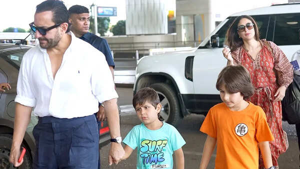 PICS: Kareena Kapoor and Saif Ali Khan’s airport look with Taimur, Jeh turns heads