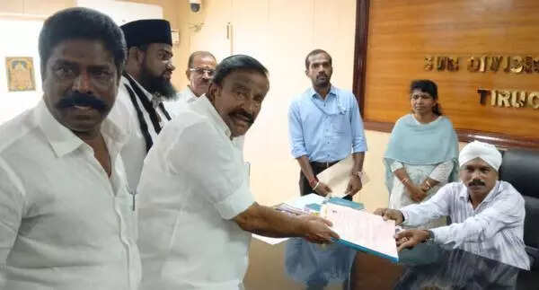 Minister Nehru files papers from Trichy West