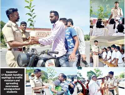 The fine is green and green is fine: This Bengaluru police inspector hands out saplings with message to traffic violators