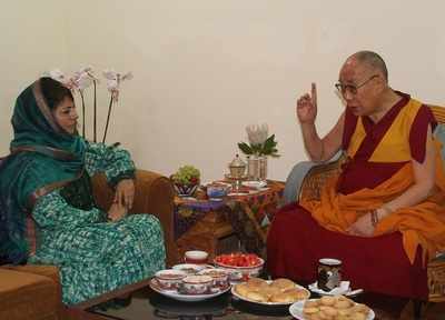 Jammu and Kashmir CM Mehbooba Mufti welcomes Dalai Lama at Leh
