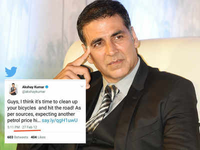 Akshay Kumar deletes old tweet on fuel price hike; Anupam Kher, Amitabh Bachchan draw flak for keeping quiet