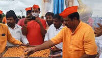 Watch: BJP Hyd MLA Raja Singh burst crackers, distribute one lakh ladoos to celebrate bhoomi pujan 