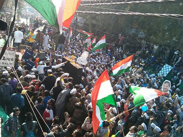 Delhi elections results 2015: AAP supporters join in the victory march after landslide win