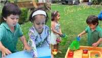 Taimur Ali Khan and his playmate indulge in some 'fun in the sun' with bubble guns in London 