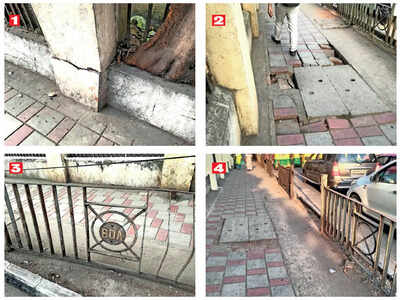 Broken railings and cracked pillars make footpath unsafe for citizens