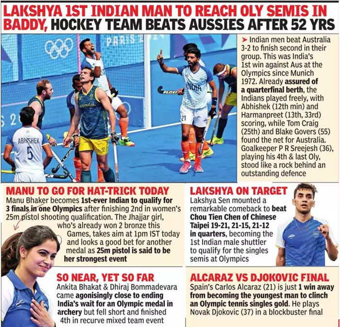 Paris Olympics Live Highlights from Indias show yesterday Day 7 including historic moments in hockey badminton and archery