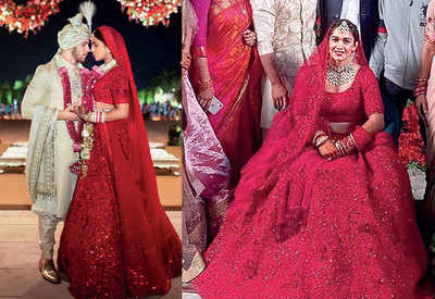 priyanka chopra red lehenga wedding