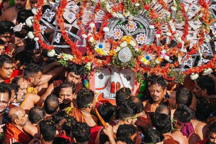 God Balabhadra being taken to chariot in Pahandi procession in Puri