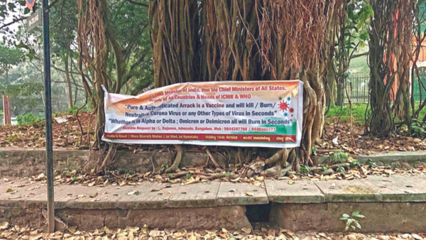 Bengaluru: Banner prescribing arrack as Covid cure irks walkers