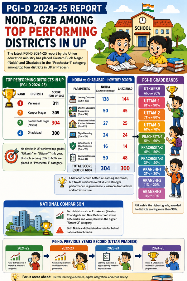 Noida & Ghaziabad among UP’s top 4 in national school education index, lag in child safety