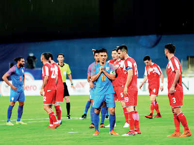 Sunil Chhetri makes his experience count but makeshift defence line lets Blue Tigers down