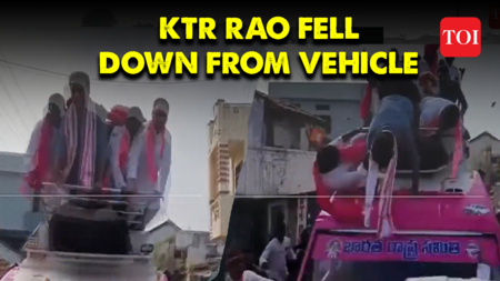 Telangana minister KT Rama Rao escapes unhurt after almost falling off campaign vehicle