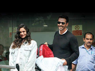 Arjun Rampal and Gabriella Demetriades take their baby home