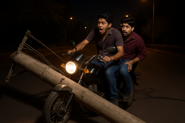 Biker on way home hits pole uprooted in storm, dies