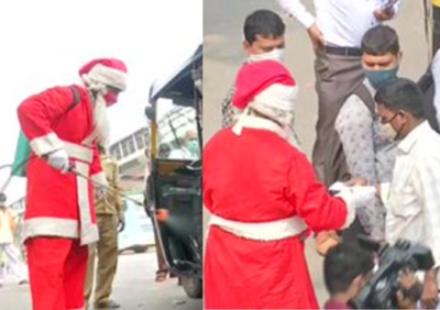 Mumbai Santa spreads joy, distribute sanitisers, masks