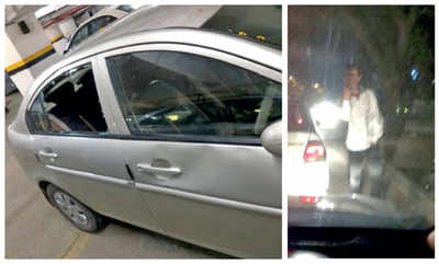 Techie, his car attacked with weights for not giving way