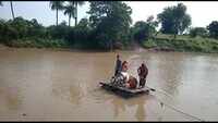 Villagers risk their lives everyday crossing the Gambhir river near Indore 