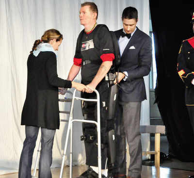 Exoskeleton helps war veteran walk again
