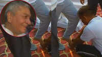 UP minister Laxmi Narayan ‘appreciates’ govt employee’s attempt of tying his shoelace 